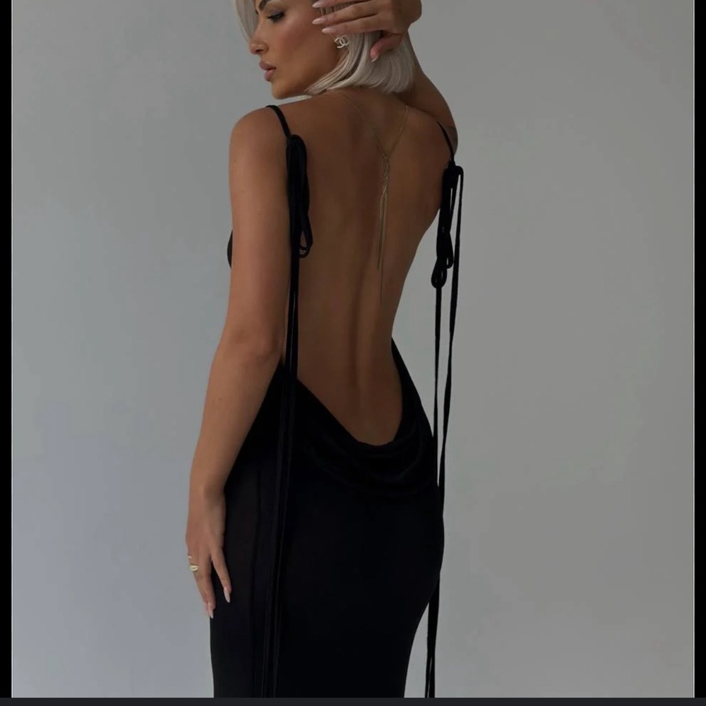 Black backless sheer maxi dress